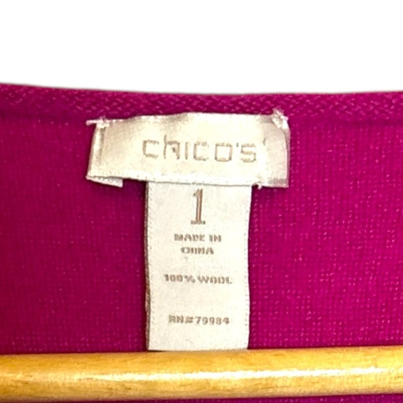 Chico’s Women’s Wool Ruffle Hem Renee Cardigan Zip Sweater Pockets Magenta Pink - Picture 3 of 6